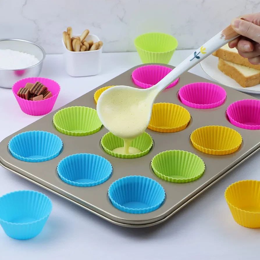 12pcs silicon reusable moulds with cup cake baking mould product image 2