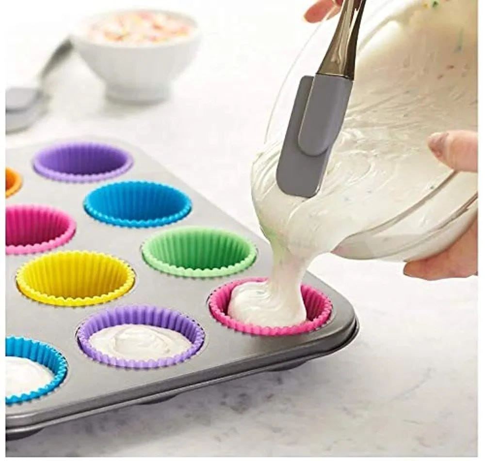12pcs silicon reusable moulds with cup cake baking mould product image 3