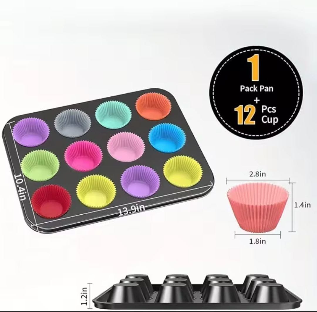 12pcs silicon reusable moulds with cup cake baking mould product image 5
