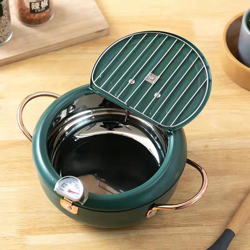 3.4L Frying pot with thermometer and oil drain grill product image 2