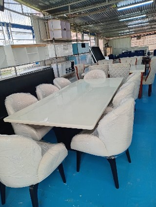 6-Seater Dining Set with Marble Top Table and Padded Chairs