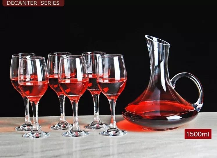 7pcs plain colour wine decanter set with 6 wine glasses