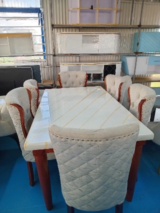 Marble top table 6-Seater Dining Set with Marble Top Table and Padded Chairs