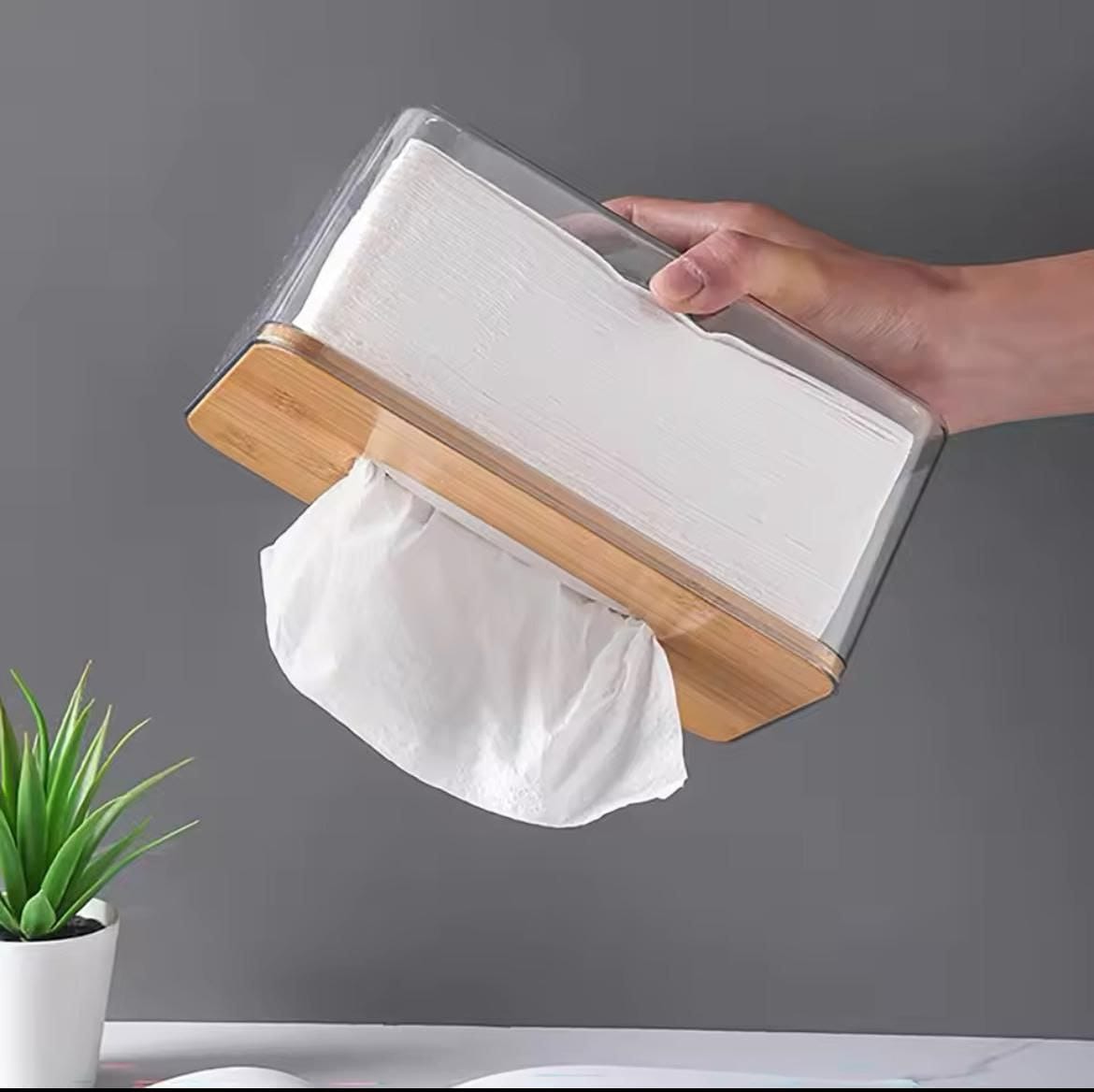 Nordic minimalist tissue box /Serviette holder with bamboo lid product image 3