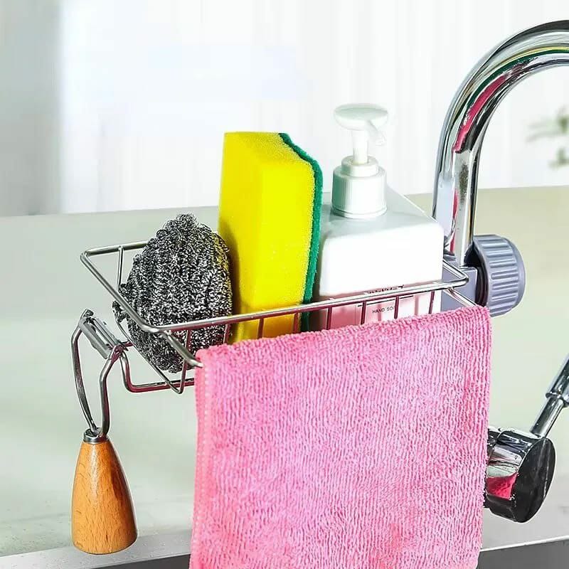 Stainless steel faucet rack / sink tidy with towel rack product image 5