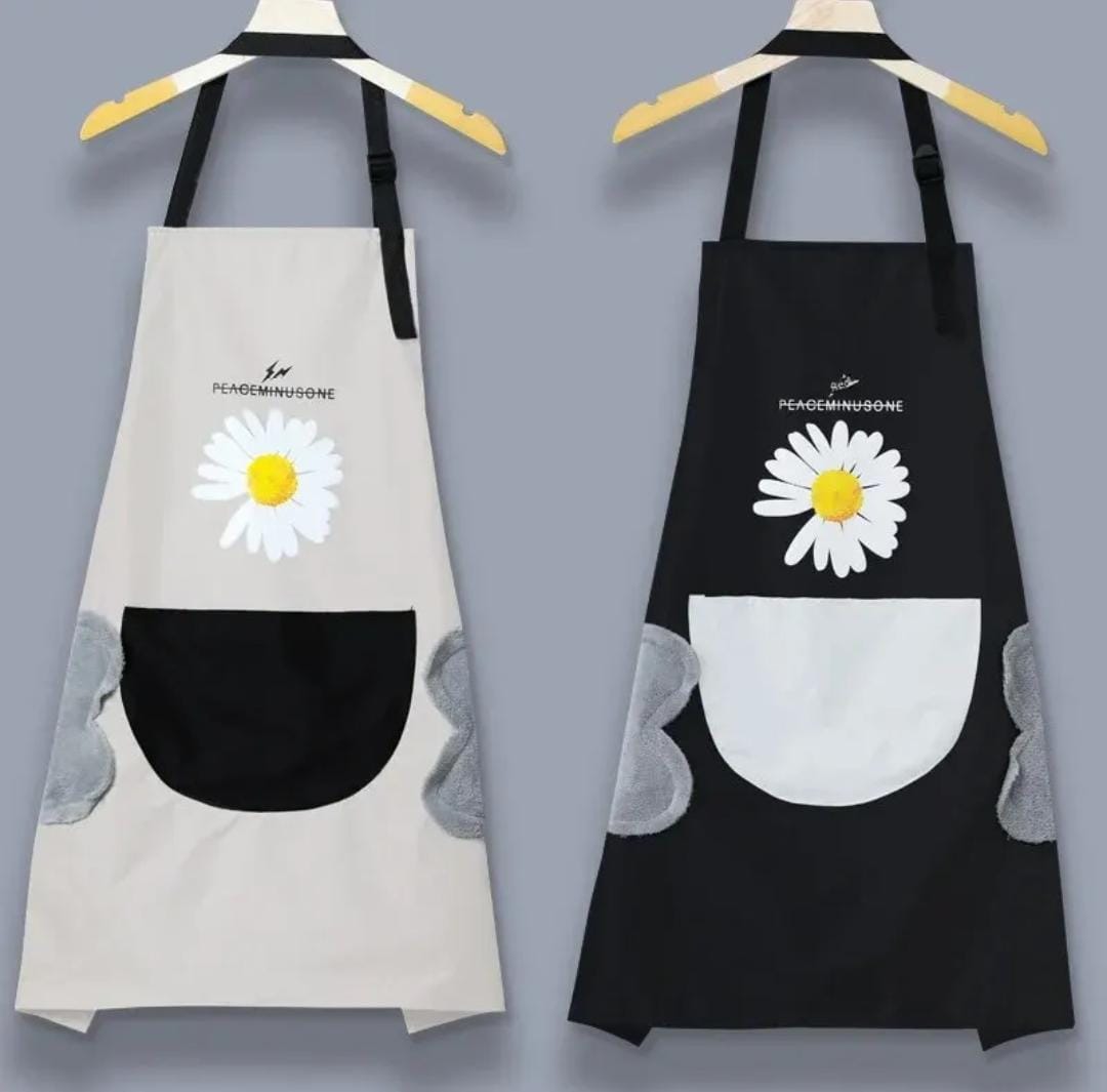 Waterproof cute checked floral Aprons with hand wipe towel