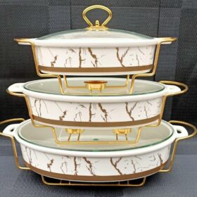 3pc marble oval ceramic food warmers