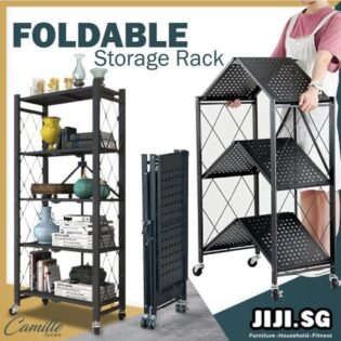4tier Foldable Kitchen Metalic storage Rack with wheels
