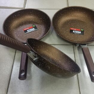 Heavy-duty brown granite frying pan available:-*