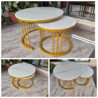 PURE MARBLE Nesting Table with Golden Stands