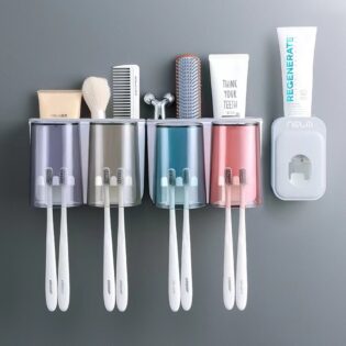Portable toothbrush and toothpaste dispenser with 4 cups
