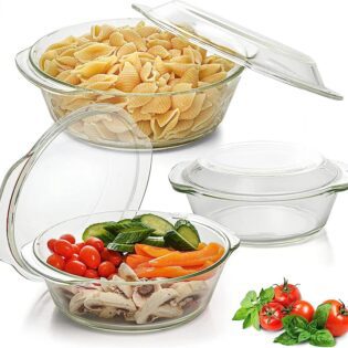 3 pcs Glass Casserole Dish With Lid