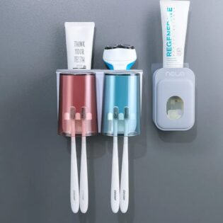 Portable toothbrush and toothpaste dispenser with 2 cups