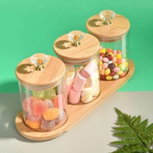 Candy Glass Storage Canister with Wood Lid and Tray