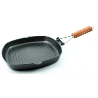 Non stick square steak pan with wooden handle