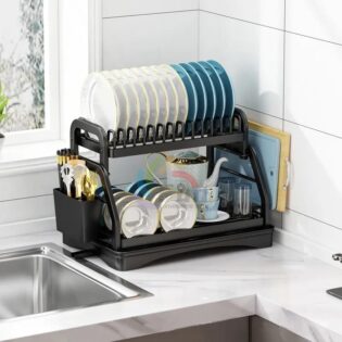 42cm High quality heavy duty cabon free 2 tier dish rack with cutlery holder now available