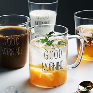 Good Morning Printed Glass Mug with Handle