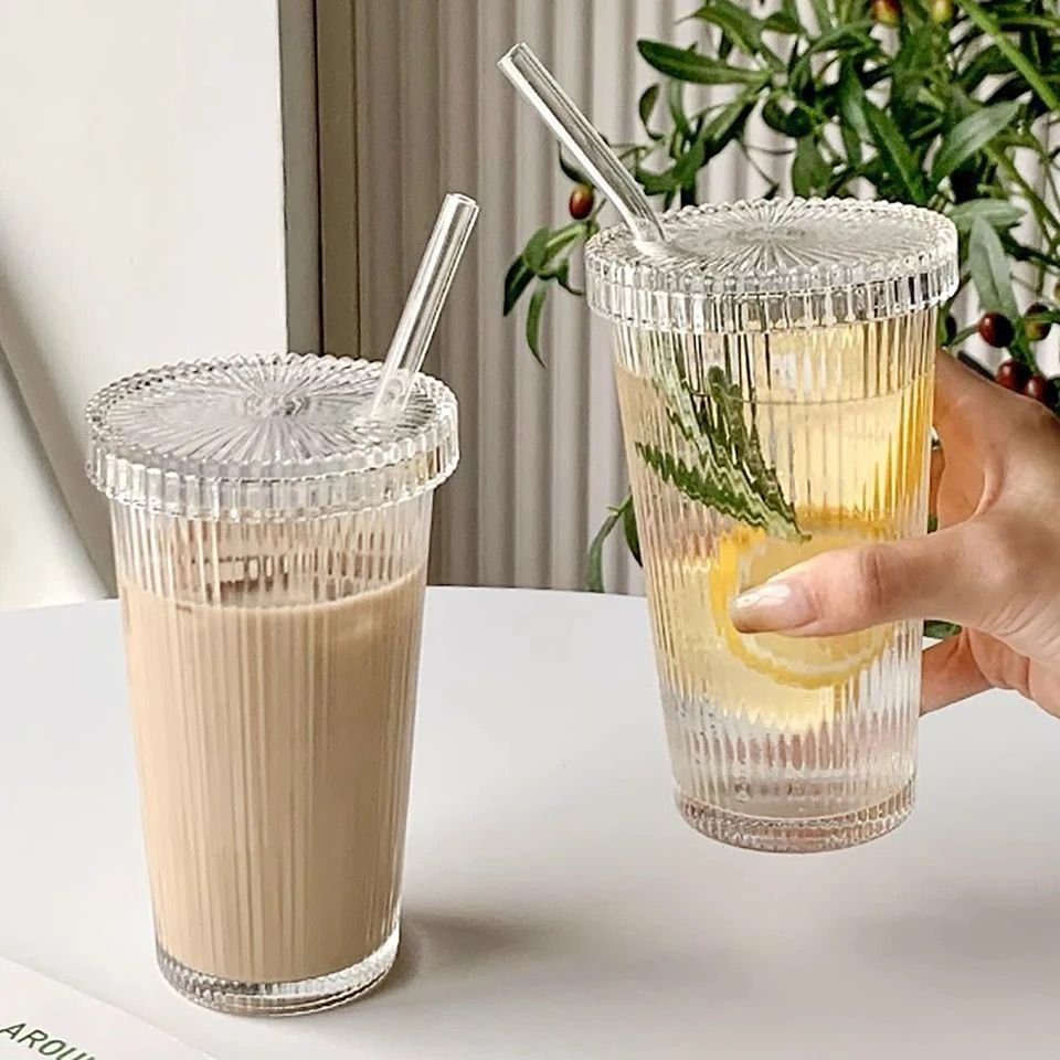 ✅375Ml Simple Stripe Glass Cup With Lid and Straw – Product insights and advice