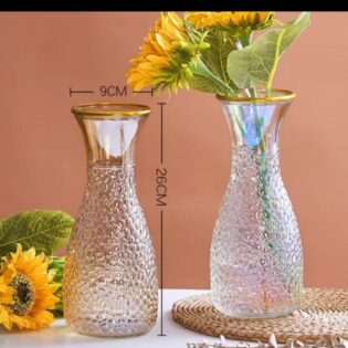 *Dia 9cm by 26cm high Gold Brim glass flower vase