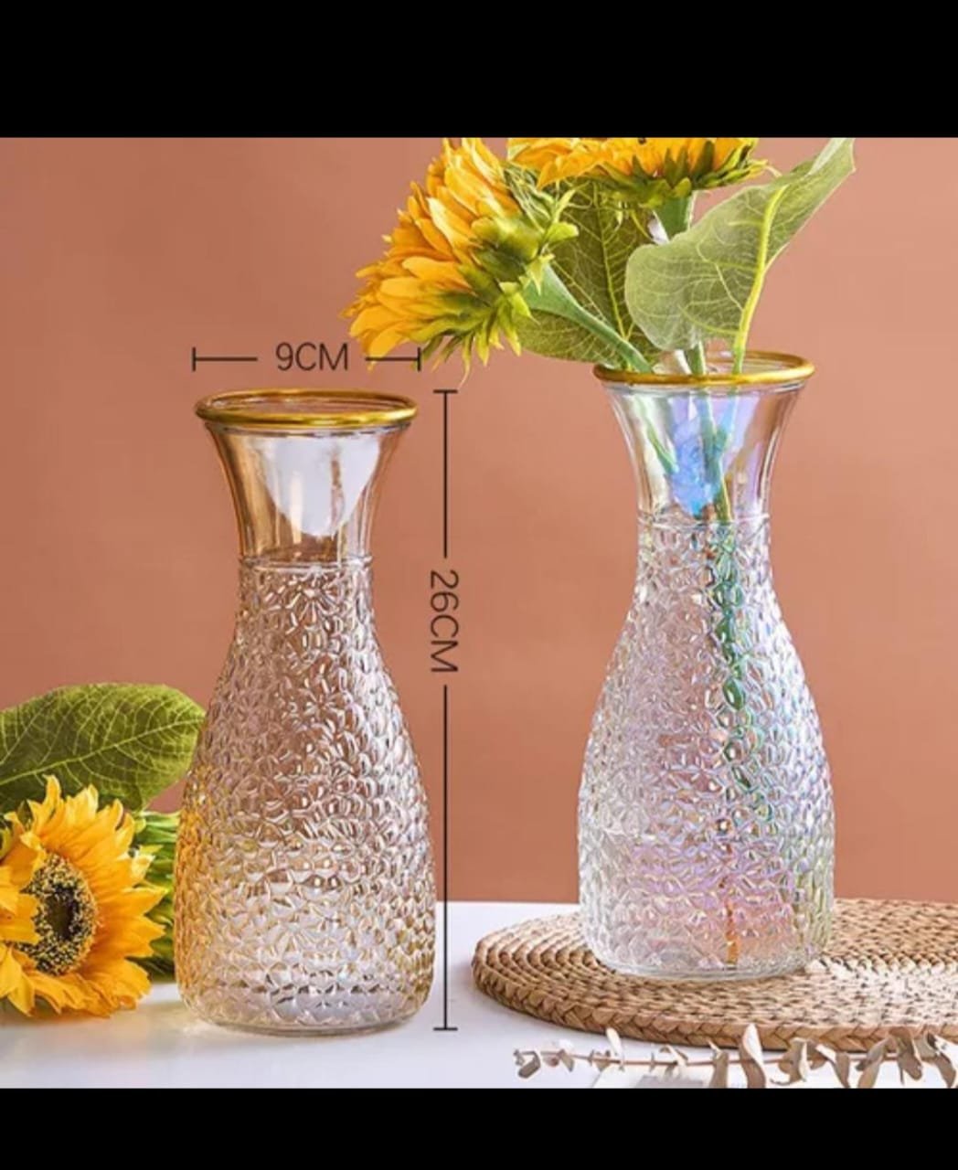 *Dia 9cm by 26cm high Gold Brim glass flower vase – Product insights and advice