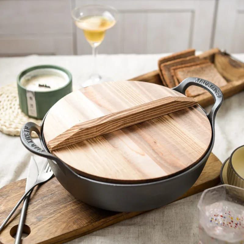 Pre-seasoned Pure Cast Iron Flat Bottom Wok with Wooden Lid – Product insights and advice