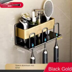Metallic wall mounted tooth brush/paste holder