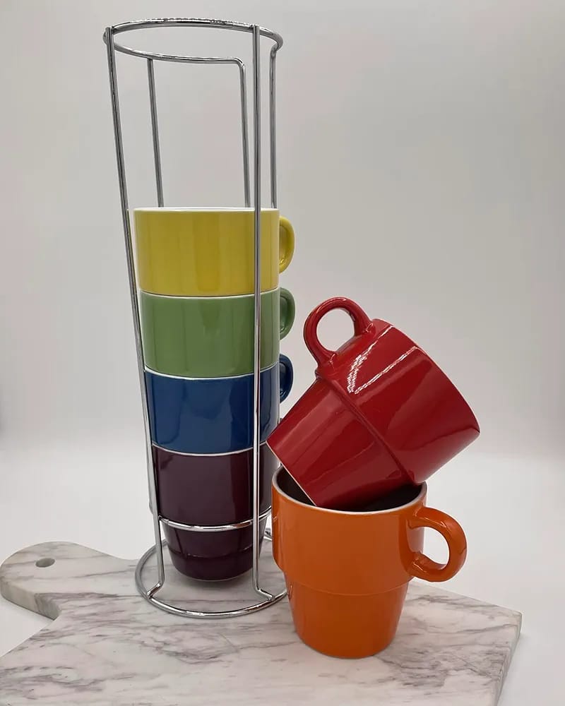 Stackable Ceramic Cups with stand / Holder. Set of 6 – Product insights and advice