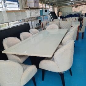 6-Seater Dining Set with Marble Top Table and Padded Chairs