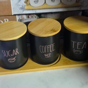 3 pcs set  800 ml  canister ceramic with bamboo stand