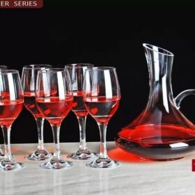 7pcs plain colour wine decanter set with 6 wine glasses